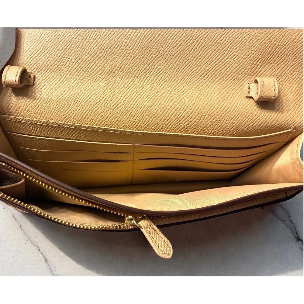 Coach Pebbled Leather Envelope Wallet Crossbody Nude Foldover Clutch Gold HW WOC